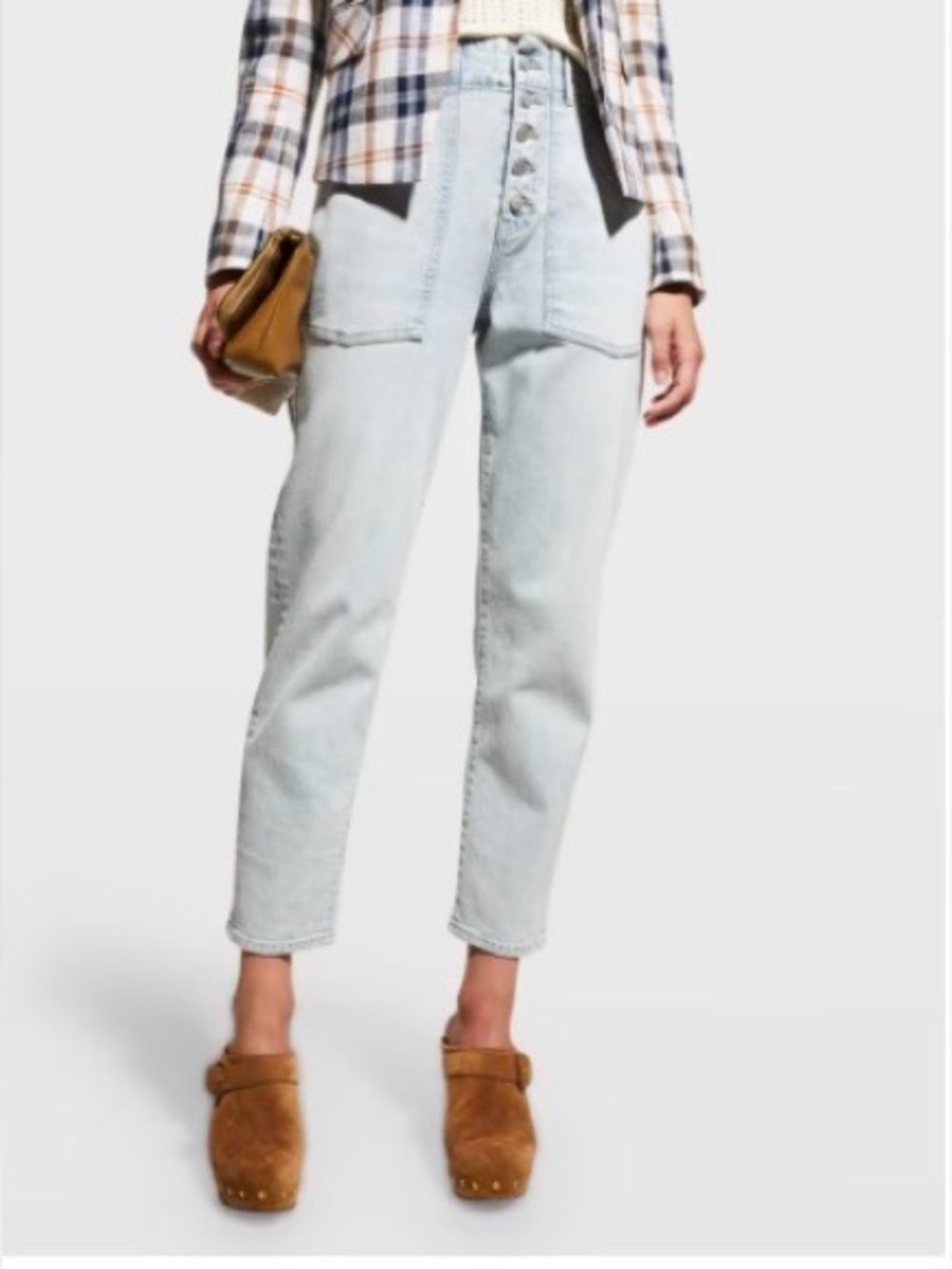 Veronica Beard Arya Straight High Rise Jeans Light Wash Button Fly | size 24